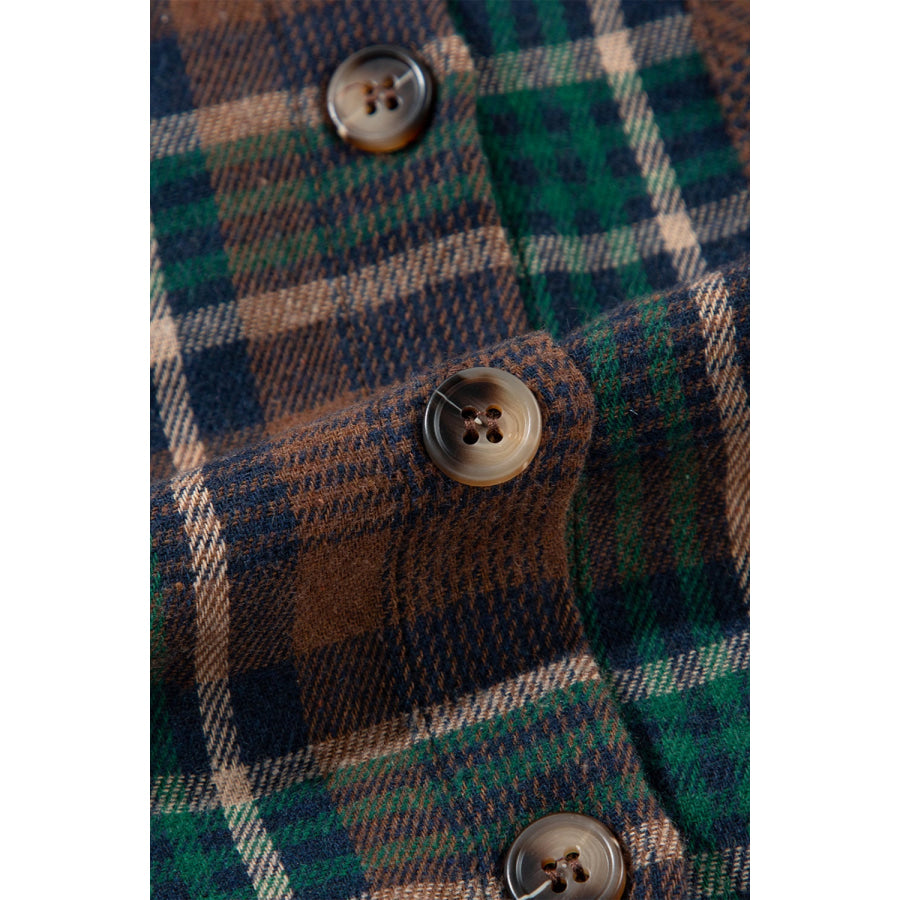 Plaid Button Up Long Sleeve Jacket Apparel and Accessories