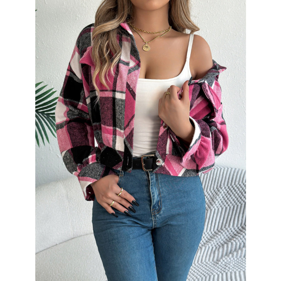 Plaid Button Up Long Sleeve Jacket Apparel and Accessories