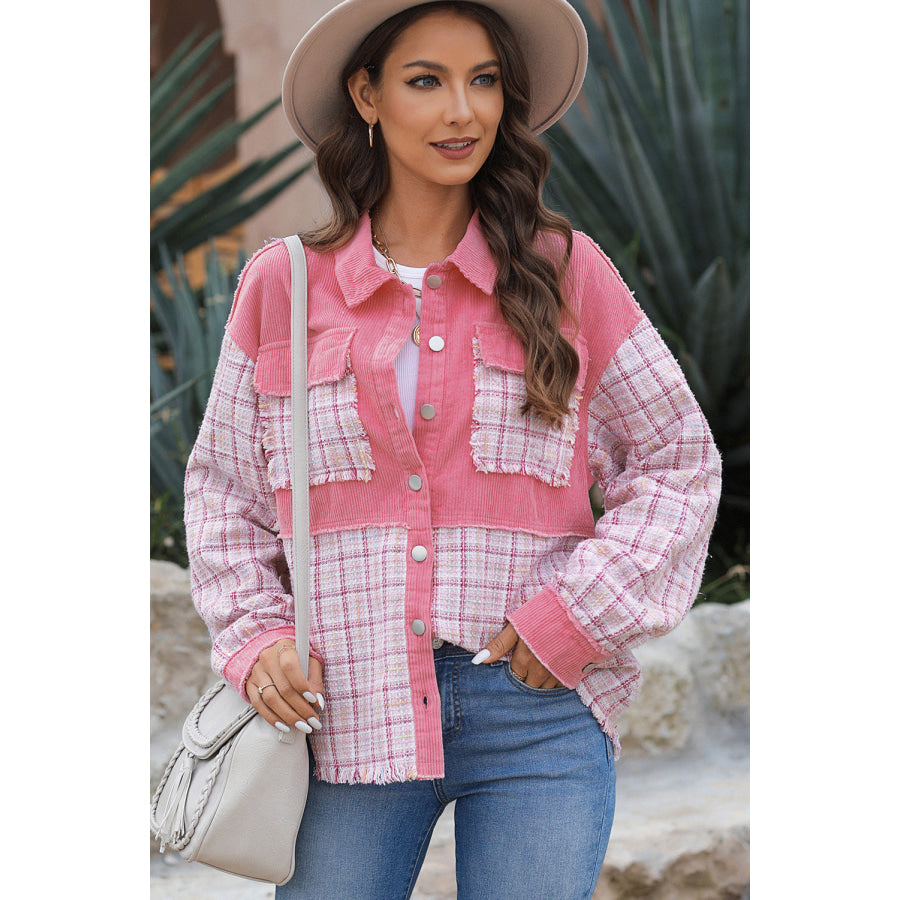 Plaid Button Up Long Sleeve Jacket Apparel and Accessories