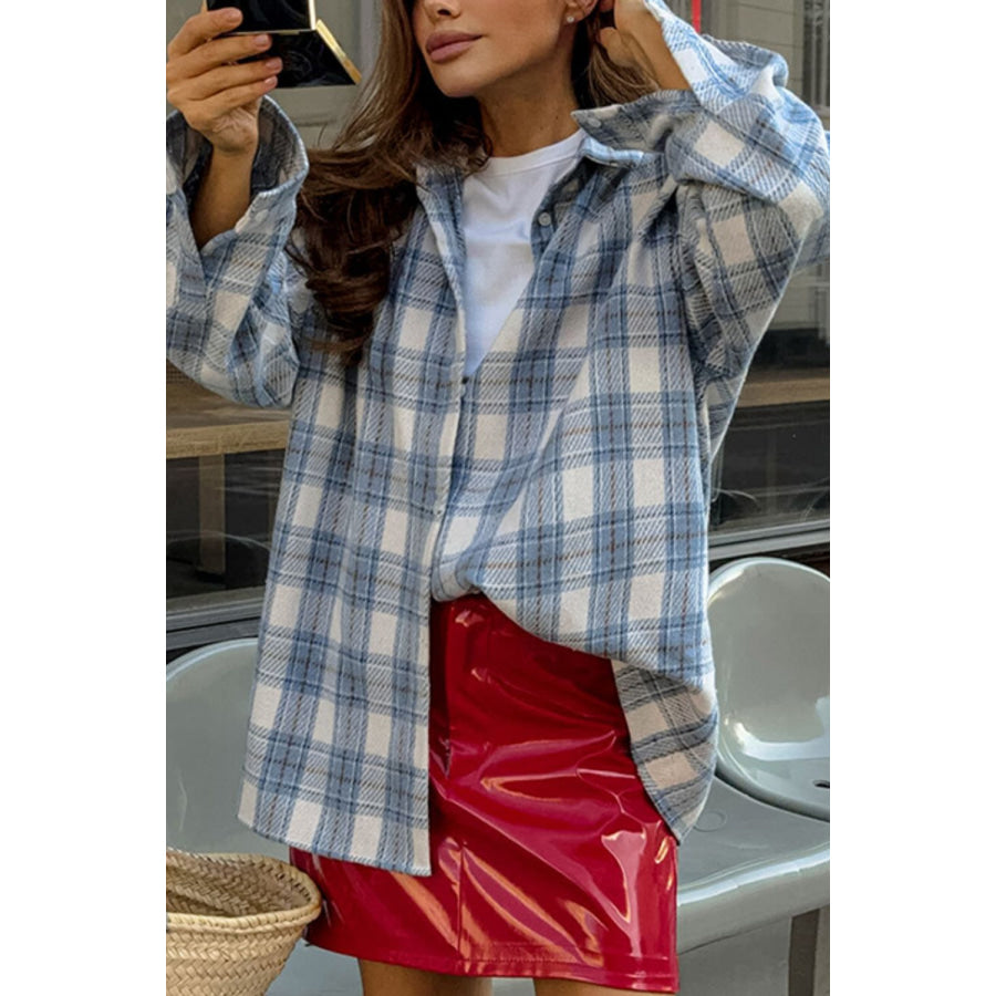 Plaid Button Up Long Sleeve Jacket Apparel and Accessories