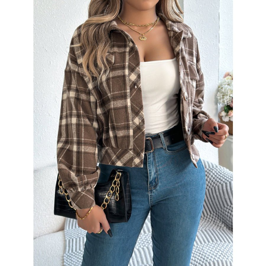 Plaid Button Up Long Sleeve Jacket Apparel and Accessories