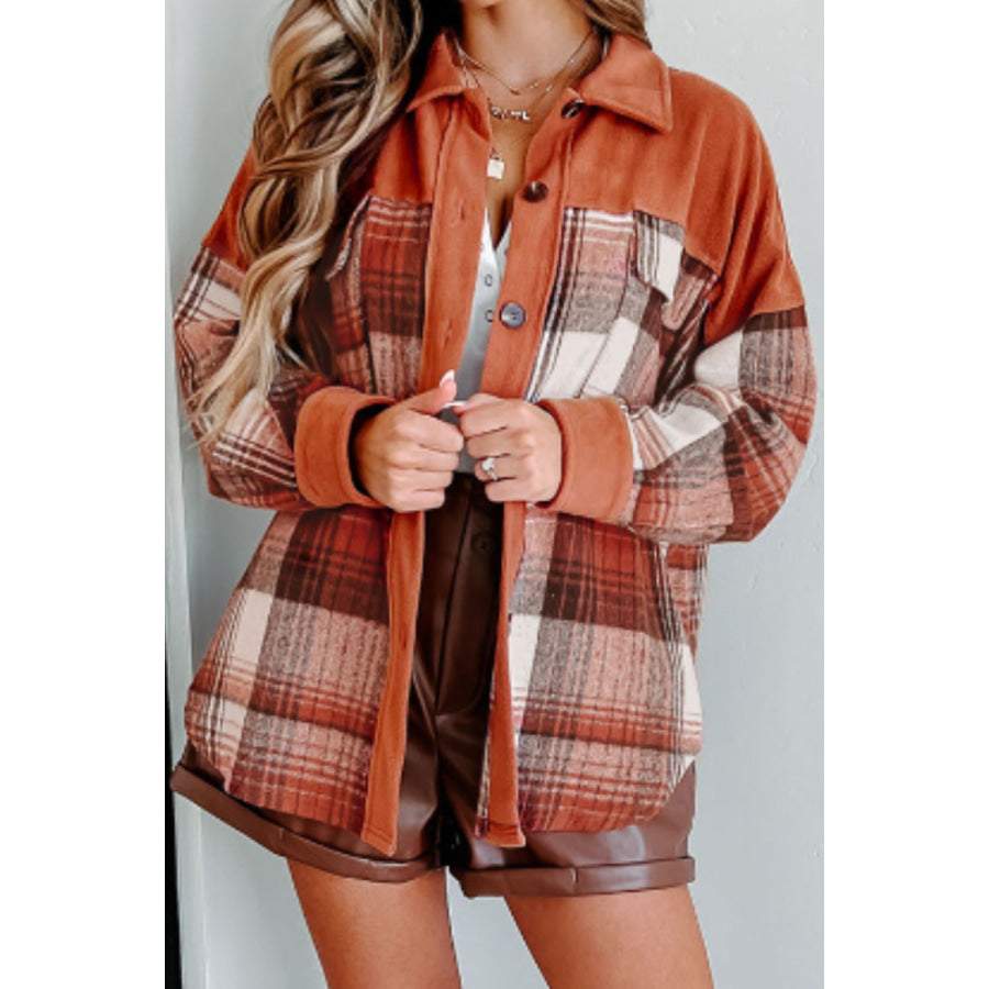 Plaid Button Up Long Sleeve Jacket Apparel and Accessories