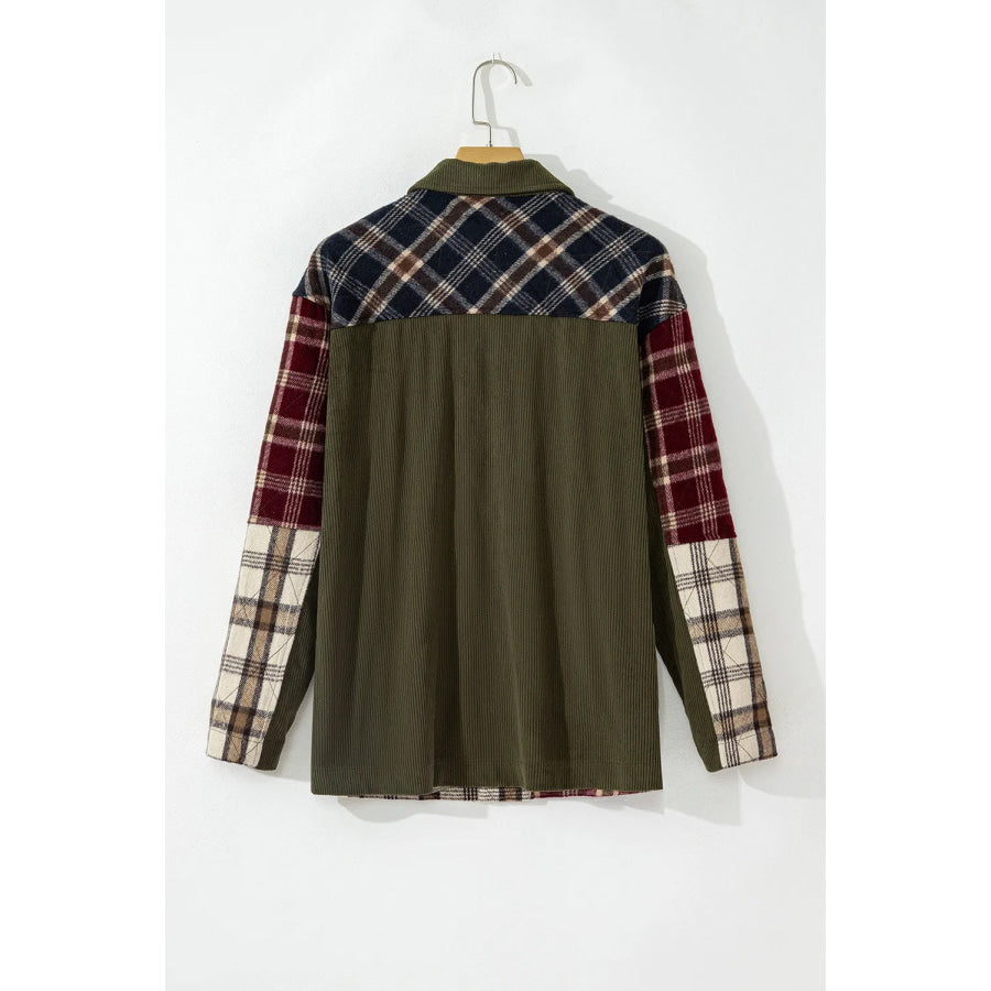 Plaid Button Up Long Sleeve Jacket Apparel and Accessories