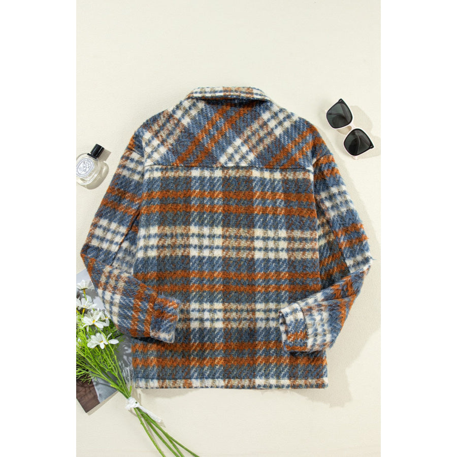 Plaid Button Up Long Sleeve Jacket Apparel and Accessories