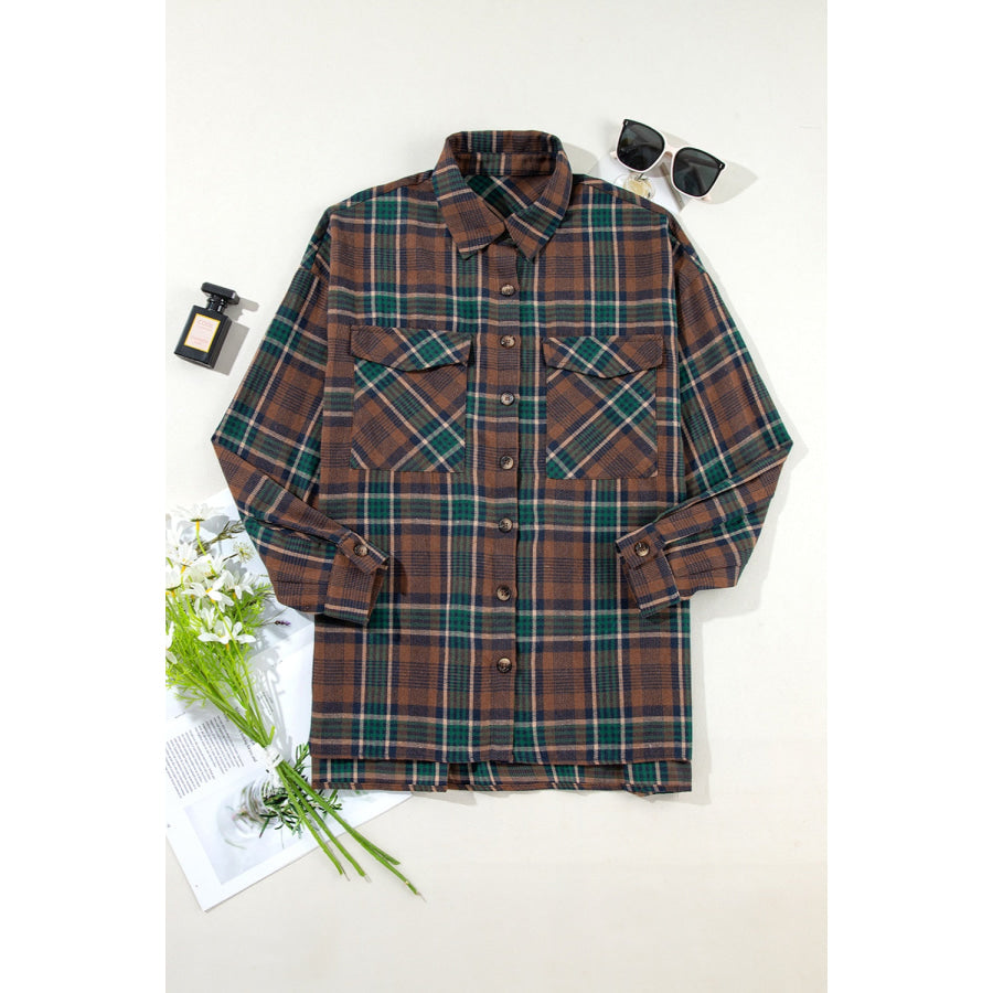 Plaid Button Up Long Sleeve Jacket Caramel / S Apparel and Accessories