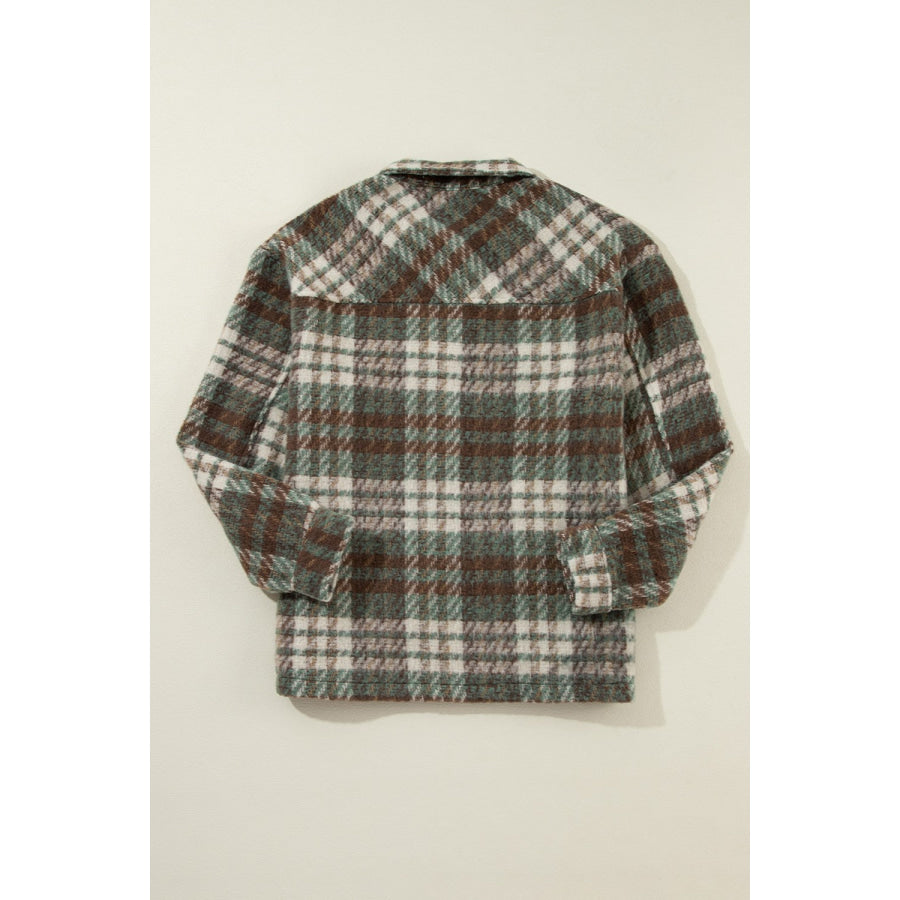 Plaid Button Up Long Sleeve Jacket Apparel and Accessories