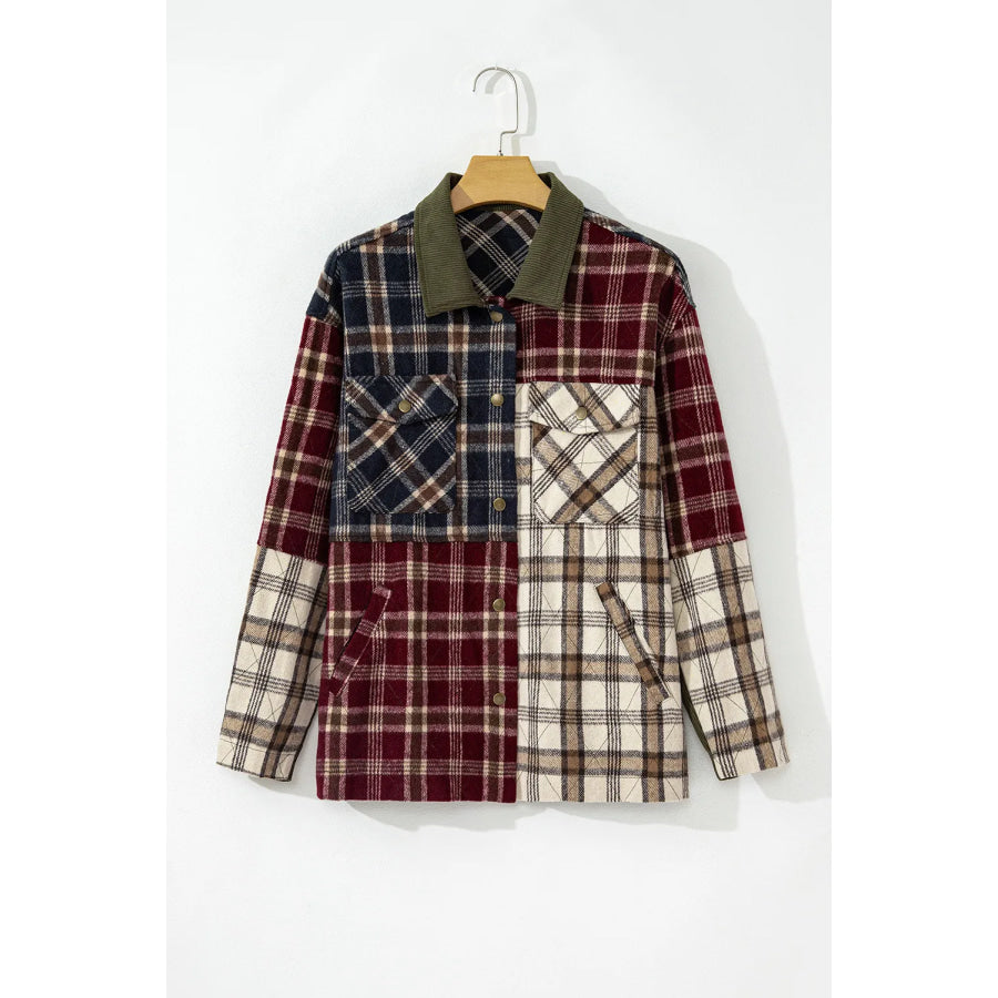 Plaid Button Up Long Sleeve Jacket Apparel and Accessories