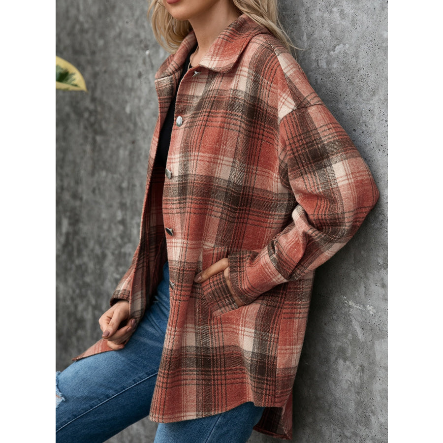 Plaid Button Up Long Sleeve Jacket Apparel and Accessories