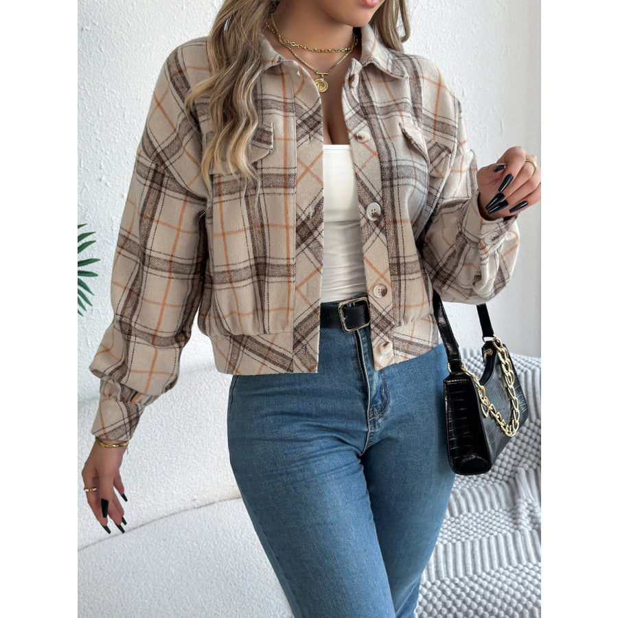 Plaid Button Up Long Sleeve Jacket Apparel and Accessories