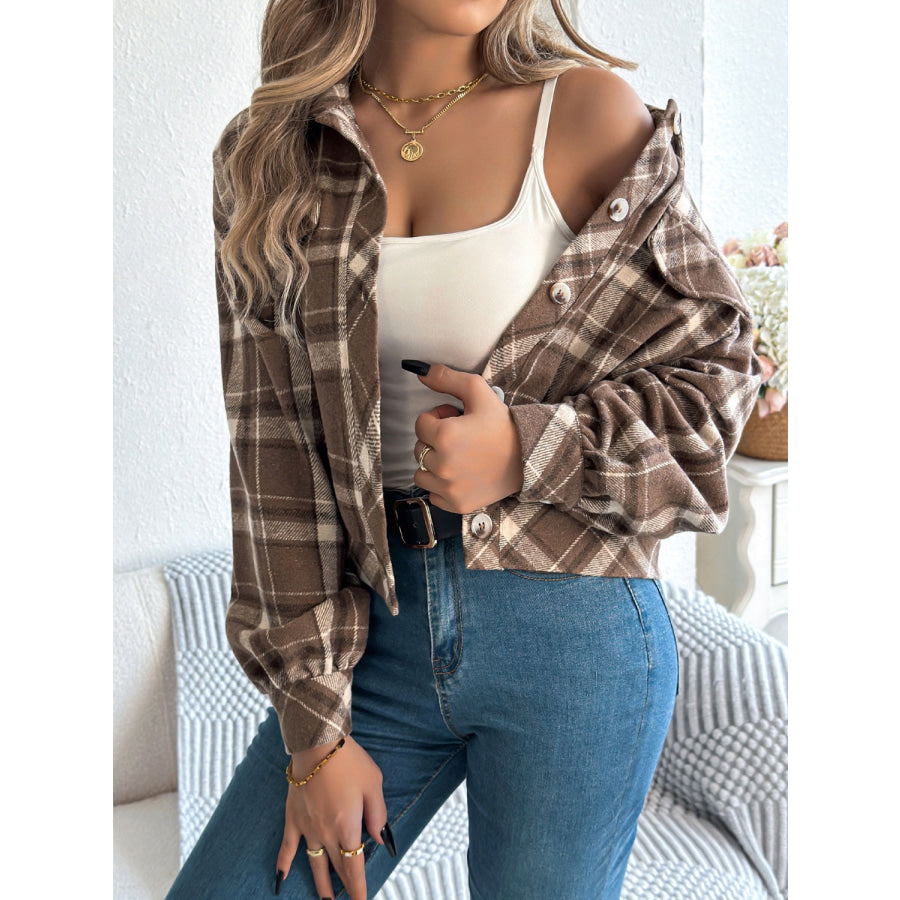 Plaid Button Up Long Sleeve Jacket Apparel and Accessories