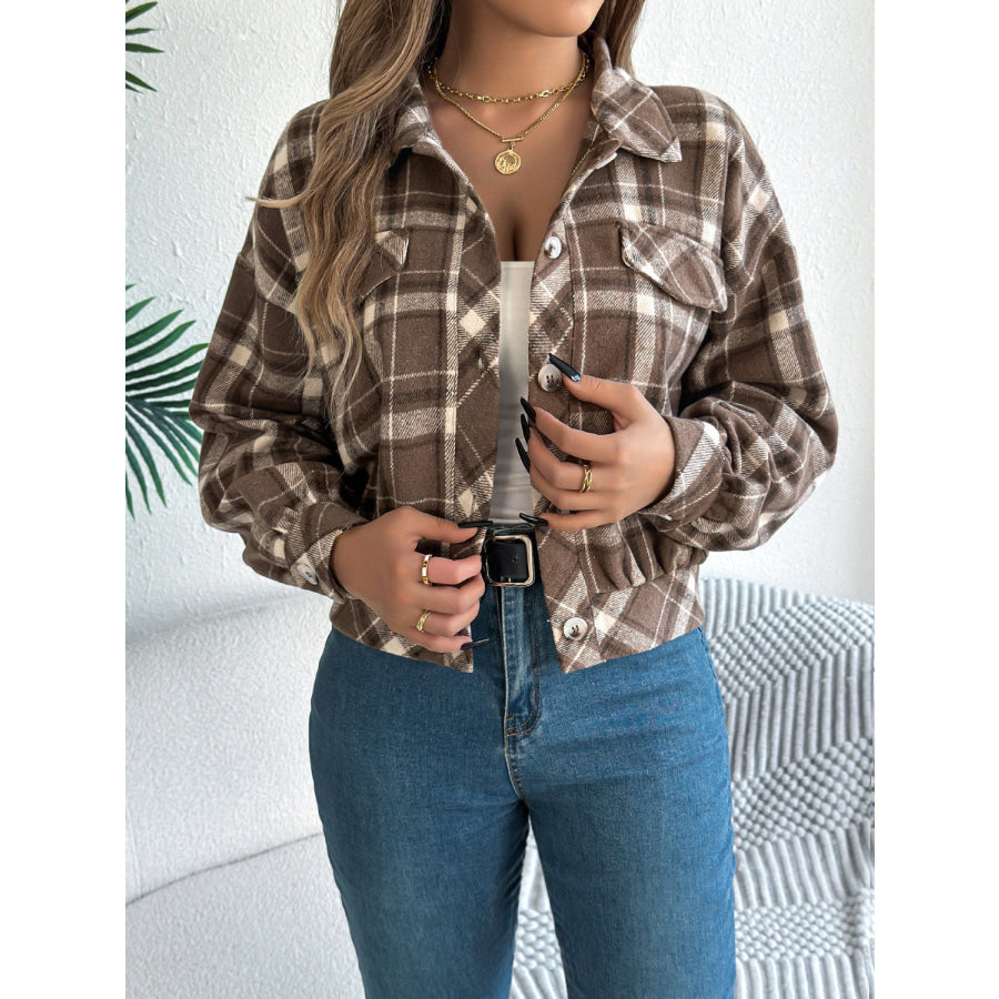 Plaid Button Up Long Sleeve Jacket Apparel and Accessories