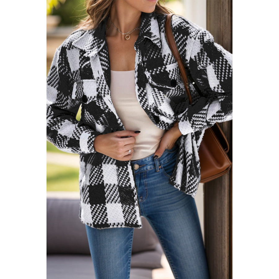 Plaid Button Up Long Sleeve Jacket Plaid / S Apparel and Accessories