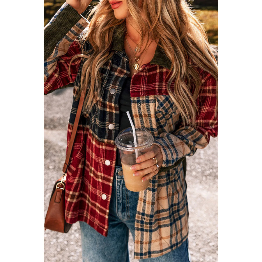 Plaid Button Up Long Sleeve Jacket Plaid / S Apparel and Accessories