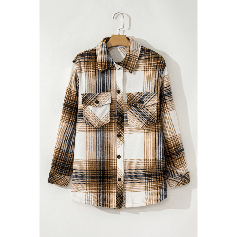 Plaid Button Up Long Sleeve Shacket Apparel and Accessories