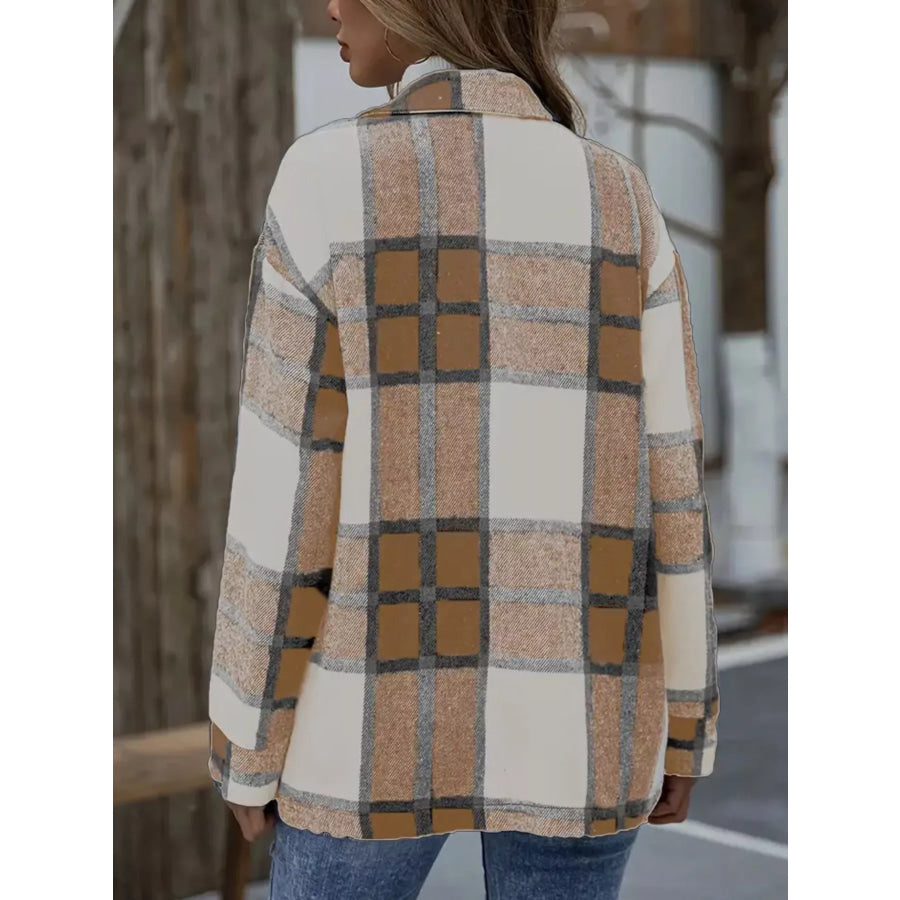 Plaid Button-Up Long Sleeve Shacket Apparel and Accessories