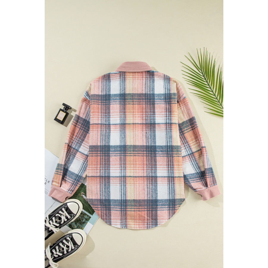 Plaid Button Up Long Sleeve Shacket Apparel and Accessories