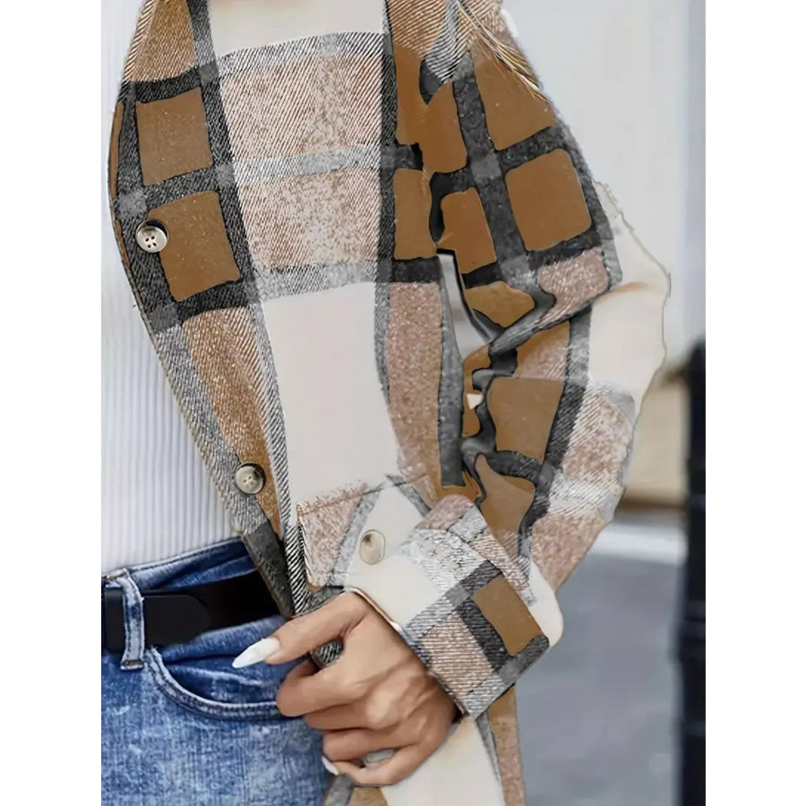 Plaid Button-Up Long Sleeve Shacket Apparel and Accessories