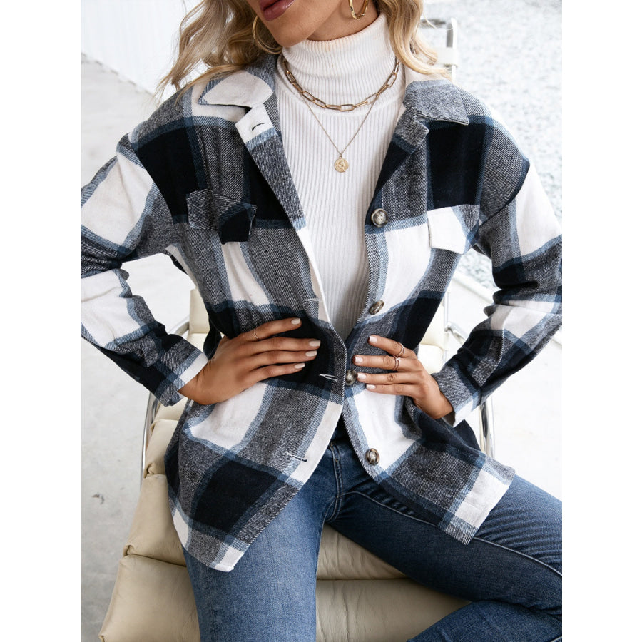 Plaid Button Up Long Sleeve Shacket Apparel and Accessories