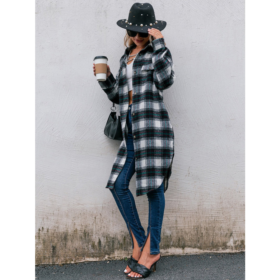 Plaid Button Up Long Sleeve Shacket Apparel and Accessories