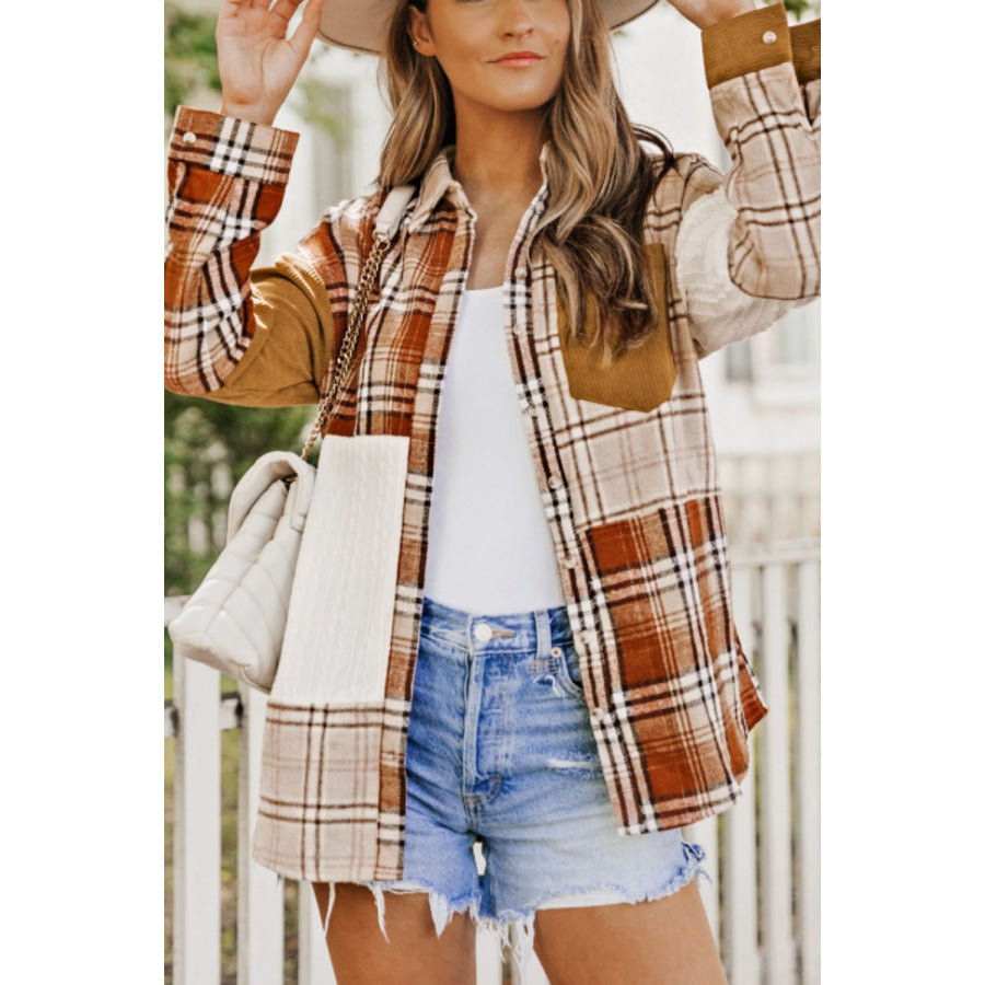Plaid Button Up Long Sleeve Shacket Apparel and Accessories