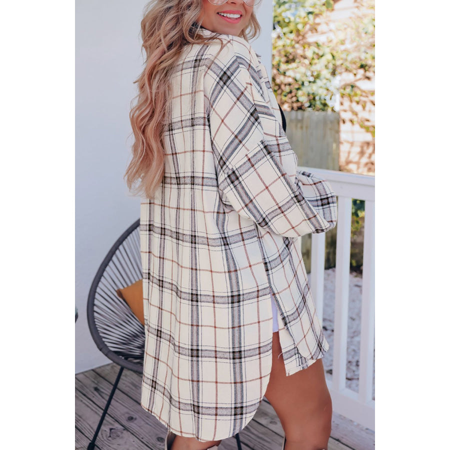 Plaid Button Up Long Sleeve Shacket Apparel and Accessories