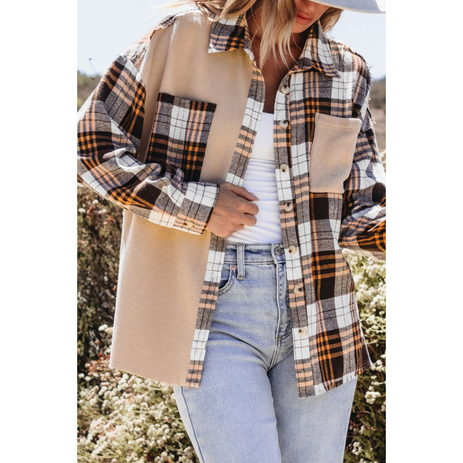 Plaid Button Up Long Sleeve Shacket Apparel and Accessories