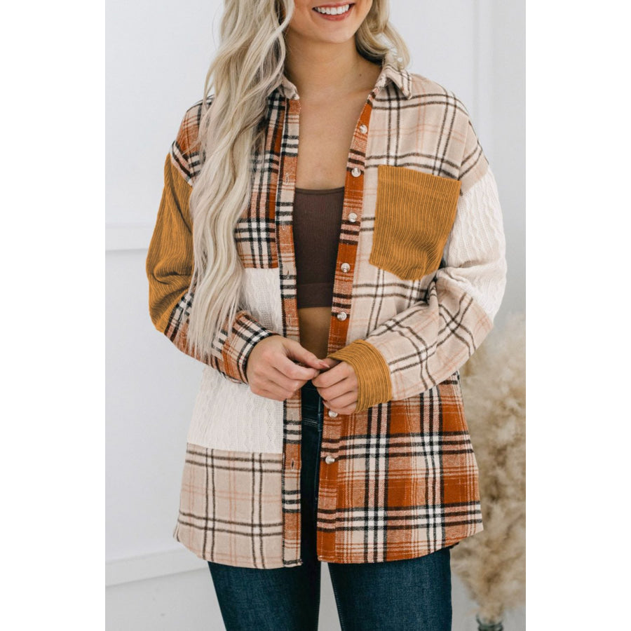 Plaid Button Up Long Sleeve Shacket Apparel and Accessories