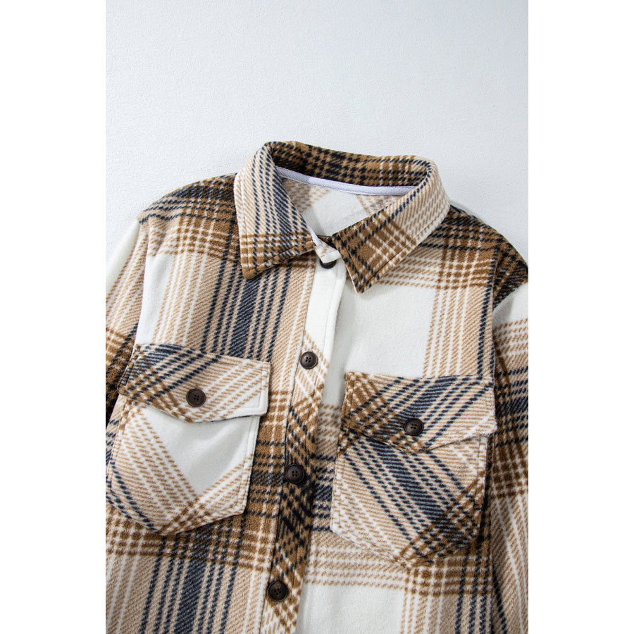 Plaid Button Up Long Sleeve Shacket Apparel and Accessories