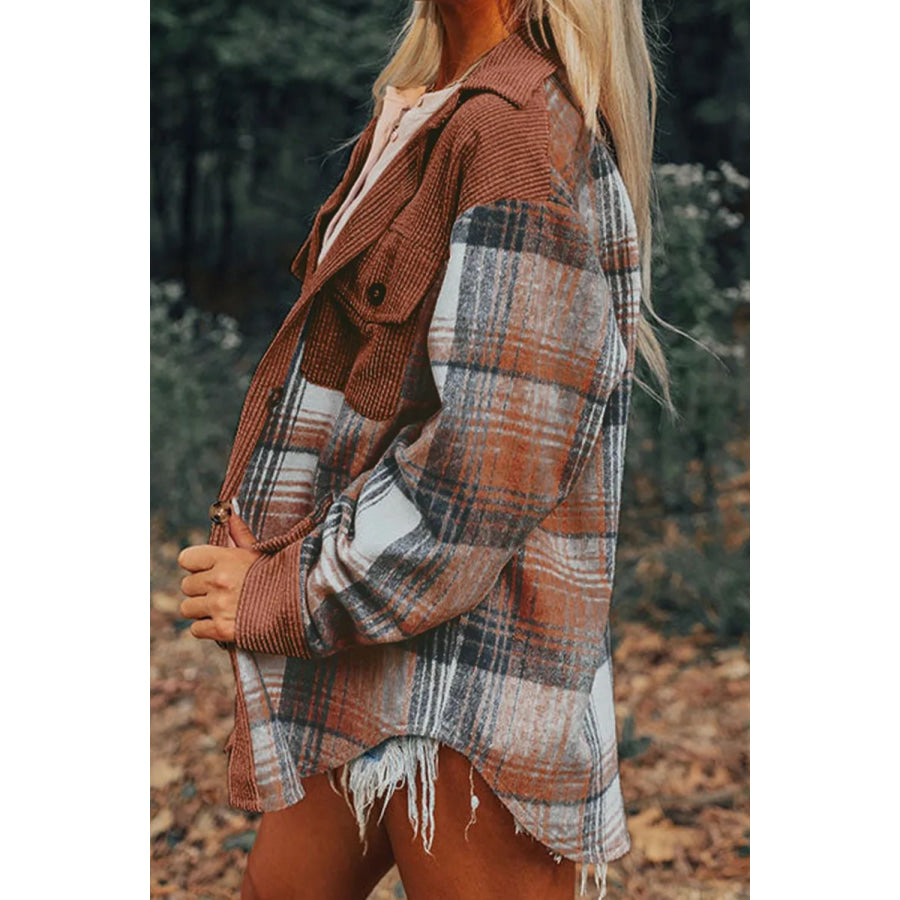 Plaid Button Up Long Sleeve Shacket Apparel and Accessories