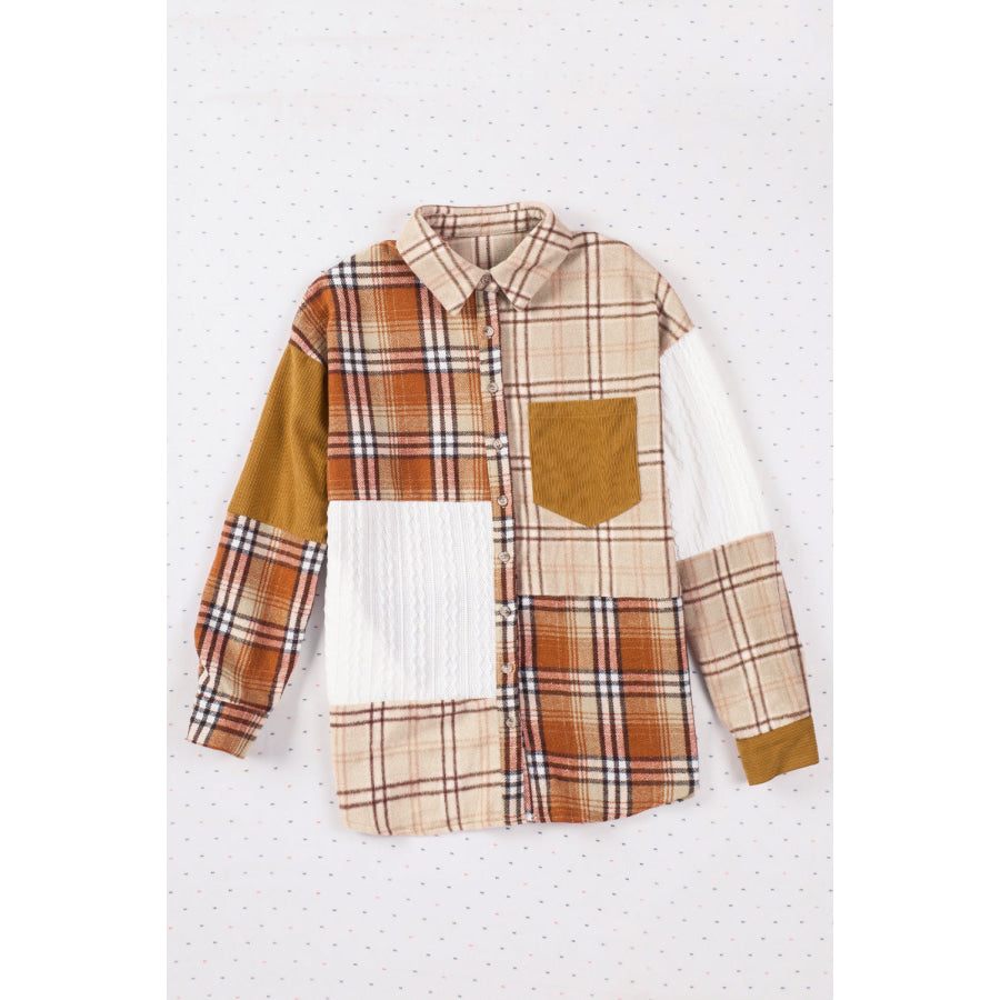 Plaid Button Up Long Sleeve Shacket Apparel and Accessories