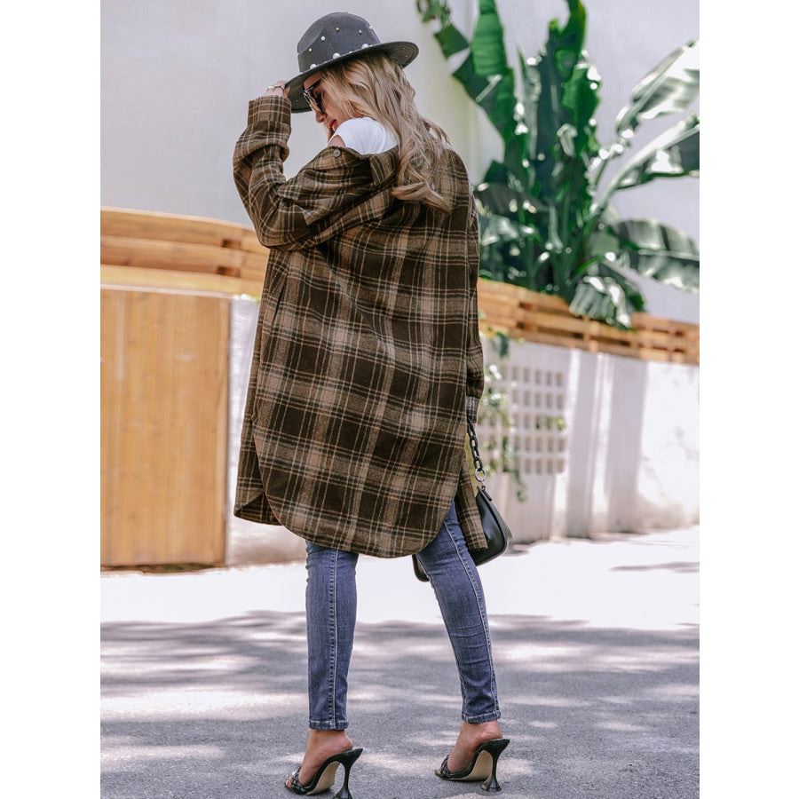 Plaid Button Up Long Sleeve Shacket Apparel and Accessories