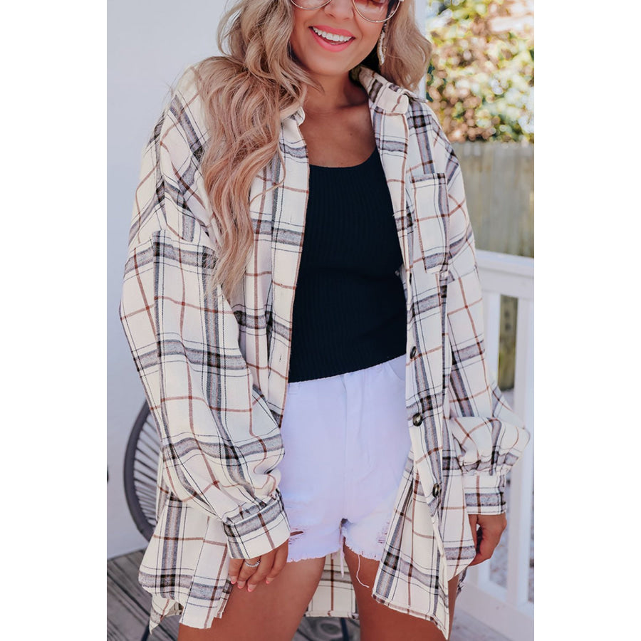 Plaid Button Up Long Sleeve Shacket Apparel and Accessories