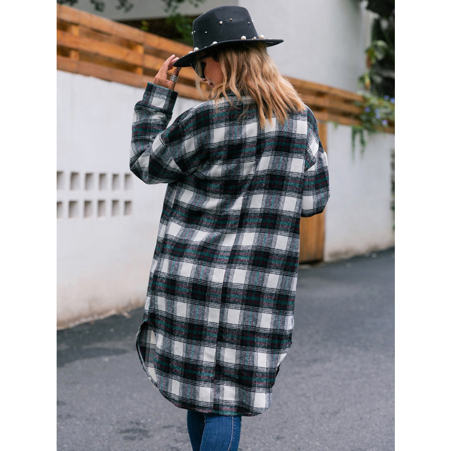 Plaid Button Up Long Sleeve Shacket Apparel and Accessories