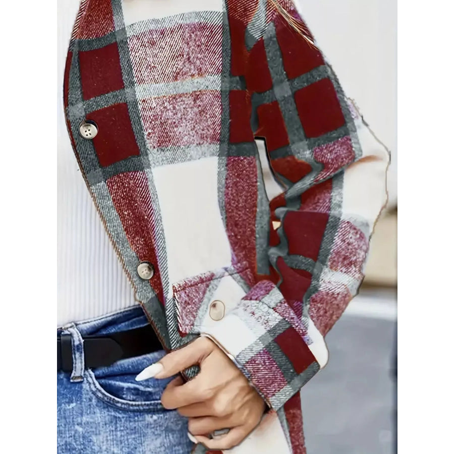 Plaid Button-Up Long Sleeve Shacket Apparel and Accessories