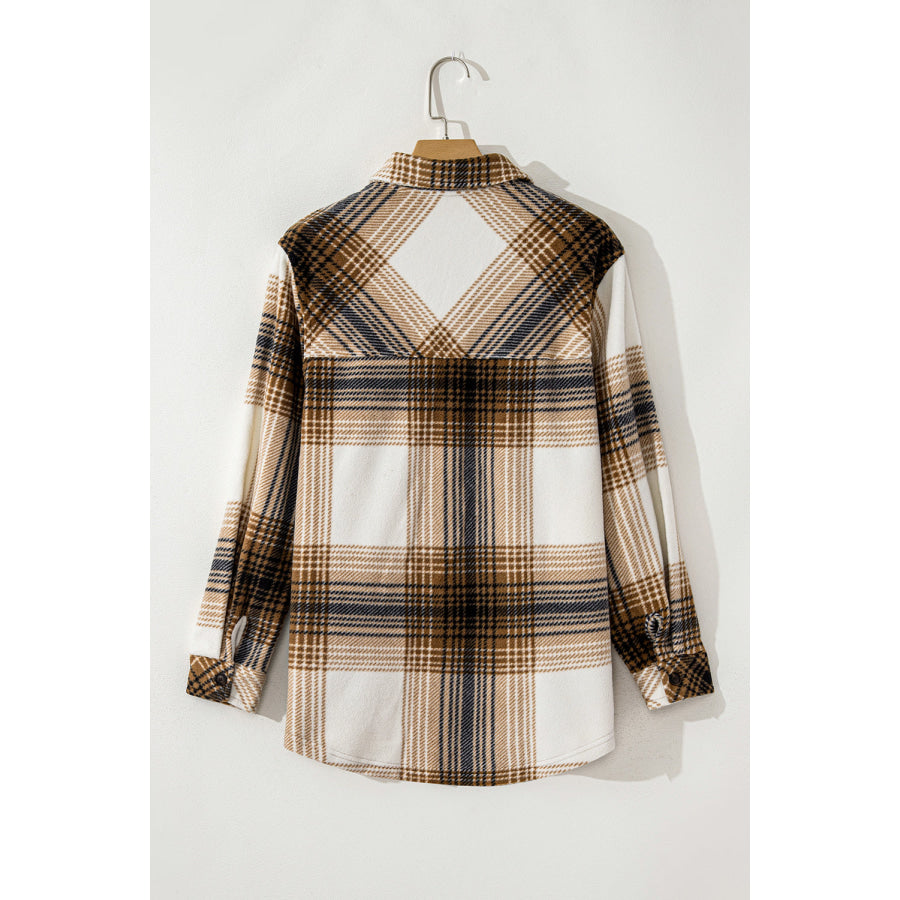 Plaid Button Up Long Sleeve Shacket Apparel and Accessories