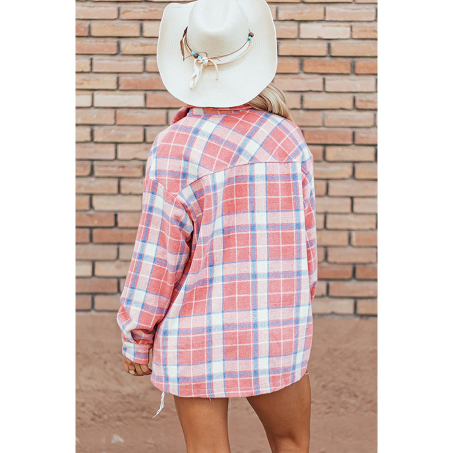 Plaid Button Up Long Sleeve Shacket Apparel and Accessories