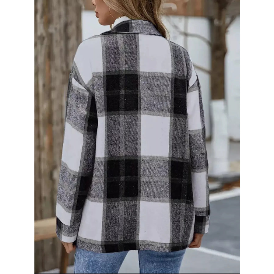 Plaid Button-Up Long Sleeve Shacket Apparel and Accessories