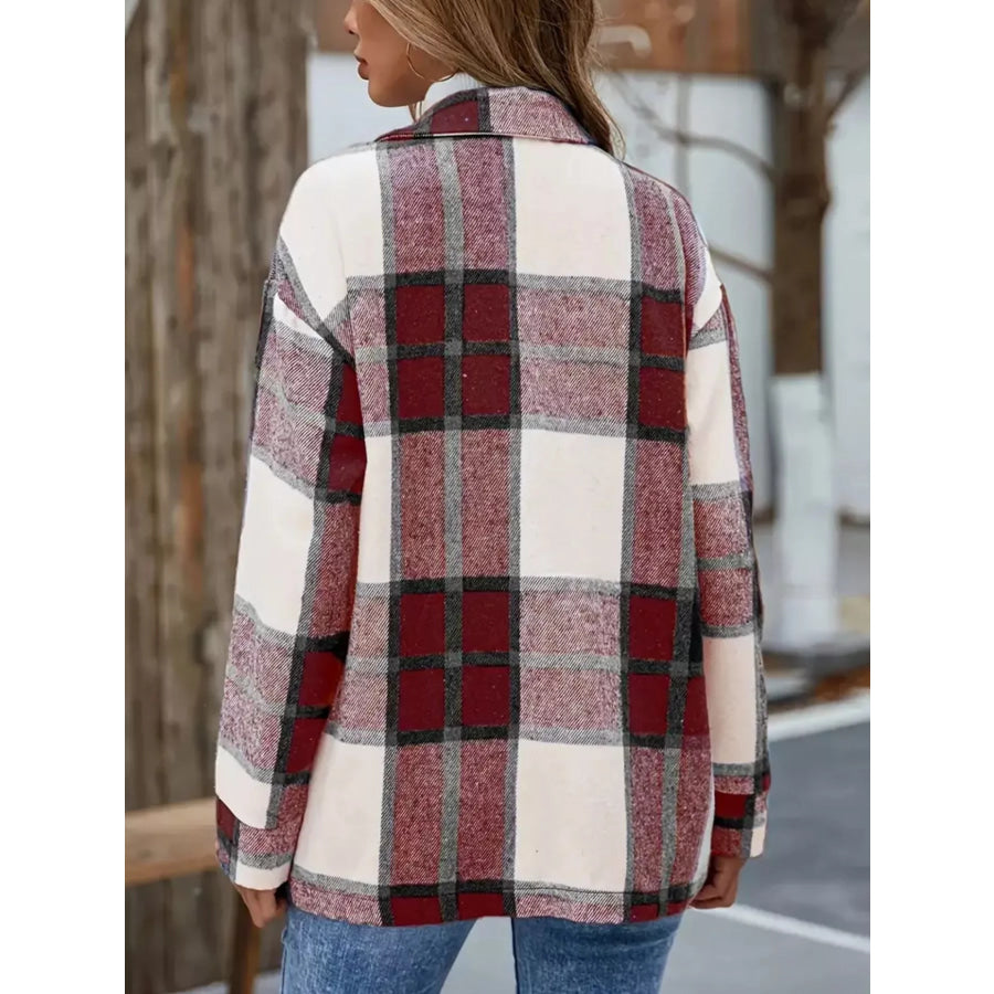 Plaid Button-Up Long Sleeve Shacket Apparel and Accessories