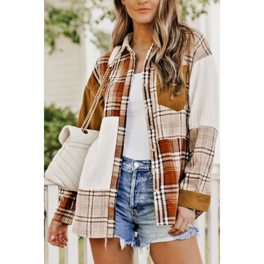 Plaid Button Up Long Sleeve Shacket Apparel and Accessories