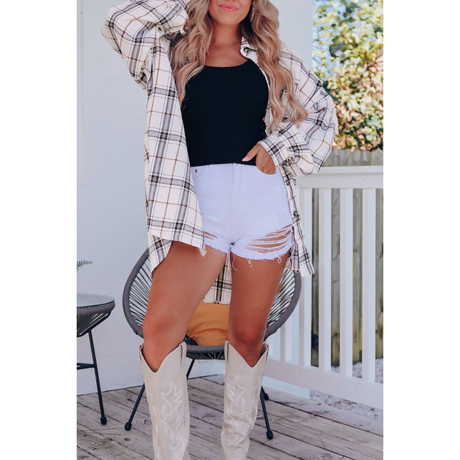 Plaid Button Up Long Sleeve Shacket Apparel and Accessories