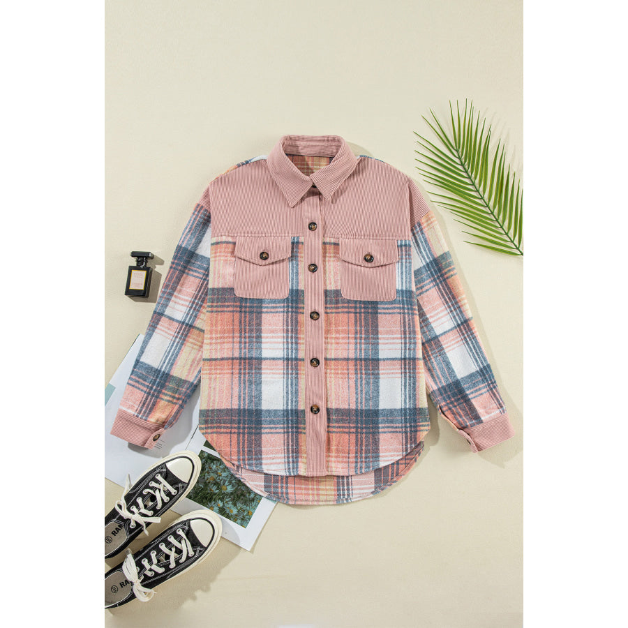 Plaid Button Up Long Sleeve Shacket Apparel and Accessories