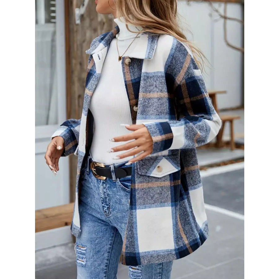 Plaid Button-Up Long Sleeve Shacket Apparel and Accessories