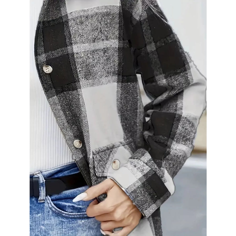 Plaid Button-Up Long Sleeve Shacket Apparel and Accessories