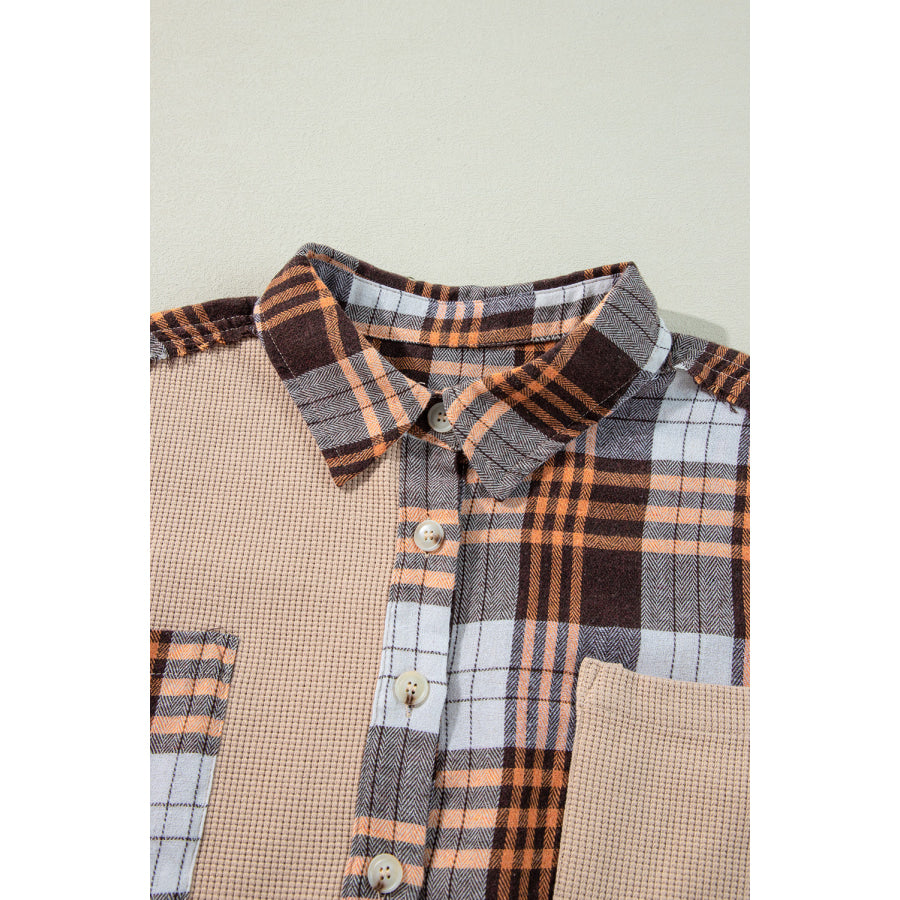 Plaid Button Up Long Sleeve Shacket Apparel and Accessories