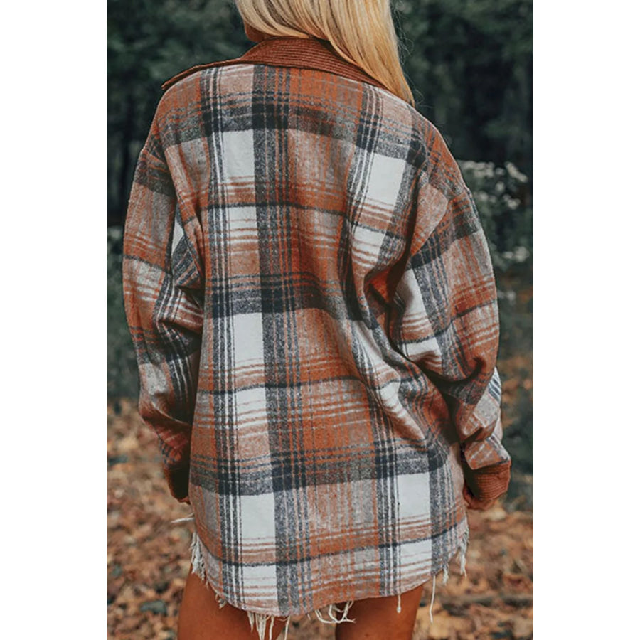 Plaid Button Up Long Sleeve Shacket Apparel and Accessories