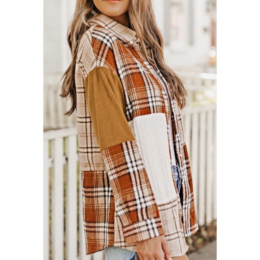 Plaid Button Up Long Sleeve Shacket Apparel and Accessories