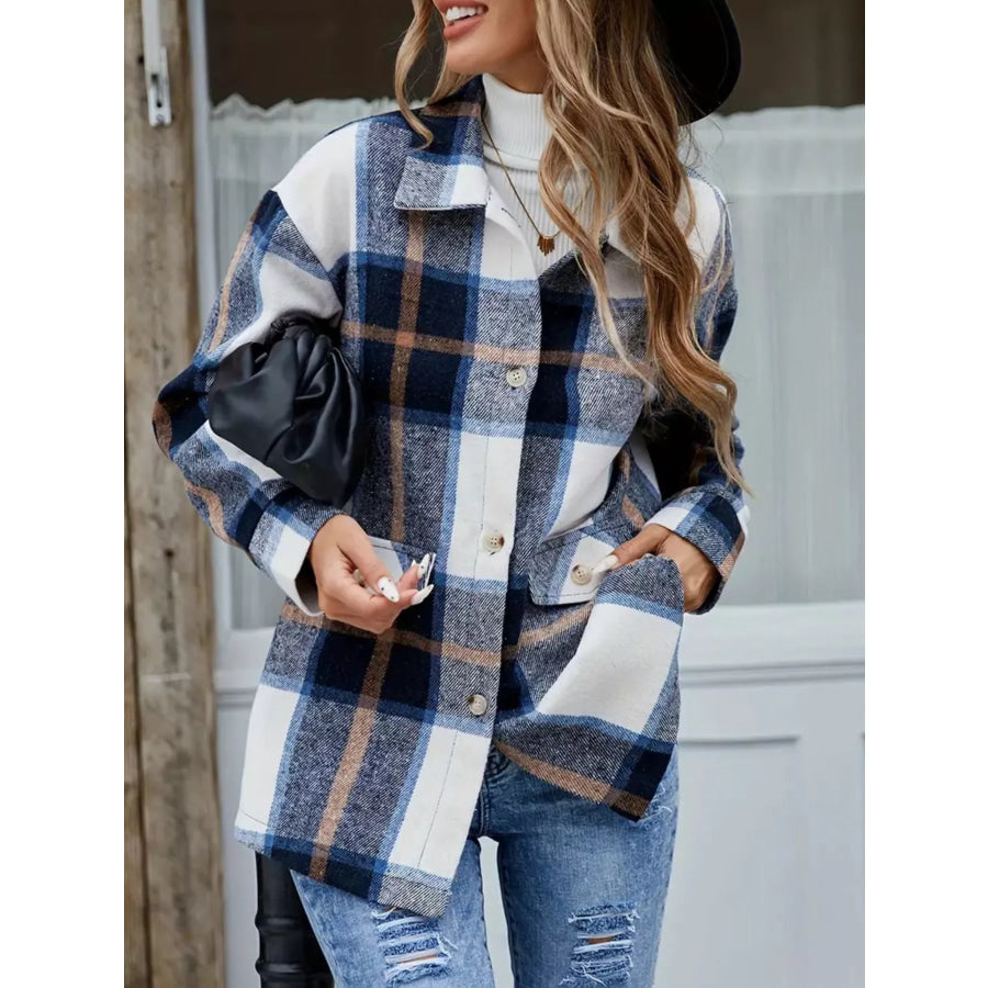 Plaid Button-Up Long Sleeve Shacket Apparel and Accessories