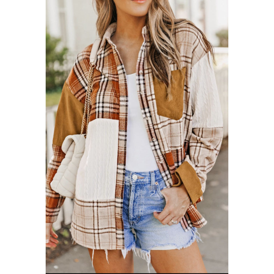 Plaid Button Up Long Sleeve Shacket Apparel and Accessories