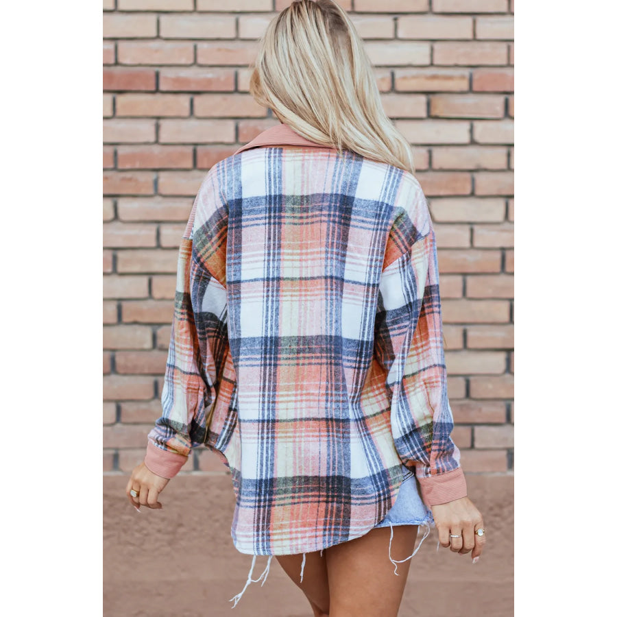 Plaid Button Up Long Sleeve Shacket Apparel and Accessories