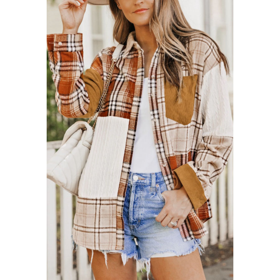 Plaid Button Up Long Sleeve Shacket Apparel and Accessories